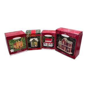 Hallmark Village Collection Set Of 4 Buildings Halls Station Mission Church Lot